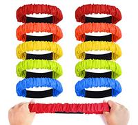 AIEX 10pcs 3 Legged Race Bands for Adults Kids, Colorful Legged Race Bands Elastic Tie Rope with Magic Adhesives for Carnival Relay Game, Field Day, Backyard, Birthday Party, Outdoor Team (5 Colors)