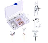 AIEX 125pcs Push Pins Set, Including Clear Plastic Push Pin Hooks with Stainless Steel Points, Decorative Thumb Tacks for Office Wall (5 Styles), Transparent