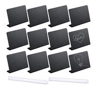 AIEX 12pcs 4x3inch Small Chalkboard Message Sign, Small Chalkboard Signs with 2pcs Erasable Marker Pen, Food Labels for Party Buffet Wedding Birthday Baby Shower (Black)