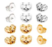 AIEX 12pcs 6 Pairs Earring Backs 925 Sterling Silver 14k Gold Replacement Secure Ear Locking for Ear Stud Earrings Jewelry Making, 6x5mm (Silver, Gold)