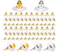 AIEX 200pcs Bullet Clutch Earring Backs, Silver & Gold, Anti-Allergy Ear Cushions