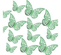 AIEX 24 x 3D Butterfly Ornaments Decorative Removable Vivid Stickers with 3 Different Sizes (Dark Green)