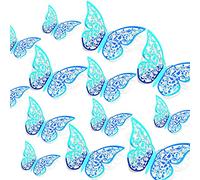 AIEX 24 x 3D Butterfly Ornaments with 3 Different Sizes (Rainbow Blue)