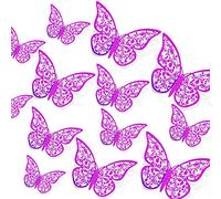 AIEX 24 x 3D Butterfly Ornaments with 3 Different Sizes (Rainbow Purple)