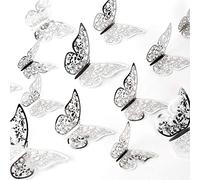 AIEX 24pcs 3D Butterfly Ornaments Removable Vivid Stickers with 3 Different Sizes (Silver)