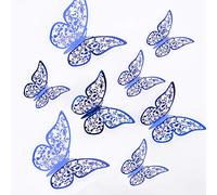 AIEX 24pcs 3D Butterfly Ornaments Vivid Removable Stickers with 3 Different Sizes for Wall Stickers, Children's Room Ornaments, Wedding Party Decor (Blue Loyal)