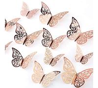 AIEX 24pcs 3D Butterfly Stickers 3 Sizes Wall Decals Room Decoration for Bedroom Party Wedding (Rose Gold)