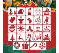 AIEX 24pcs Christmas Stencils, 3x3 Inch Painting Template - Reusable for Wood, Fabric, Paper, Windows (Style A)