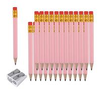AIEX 25pcs Half Pencils With Eraser, 4 Inch/10cm Mini HB Hexagon Golf Pencil Set With Sharpener for Kids School Office Baby Shower Wedding (Pink)