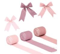 AIEX 3 Rolls 2 Inch x 7 Yard Chiffon Silk Ribbon, Handmade Smooth Soft Silk-Like Fringe Chiffon Ribbon for DIY Crafts Photography Modeling Festival Ornament (3 Colors, Pink Series)