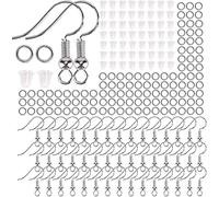 AIEX 300 PCS Earrings Making Supplies Kit 925 Silver Plated Earring Hooks Hypoallergenic Ear Wire Hooks for DIY Earring Making with Clear Earring Safety Backs and Jump Rings
