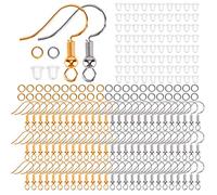 AIEX 300 PCS Earrings Making Supplies Kit 925 Silver Plated Earring Hooks Hypoallergenic Ear Wire Hooks for DIY Earring Making with Clear Earring Safety Backs and Jump Rings (Silver and Gold)