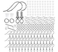 AIEX 350 Pcs Earrings Making Supplies Kit 925 Silver Hypoallergenic Plated Fish Hooks Earring with Clear Earring Safety Backs Posts and Open Jump Rings (Silver)
