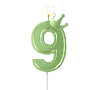 AIEX 3inch Birthday Number Candle, 3D Candle Cake Topper with Crown Cake Numeral Candles Number Candles for Birthday Anniversary Parties (Green; 9) (B12CX020)