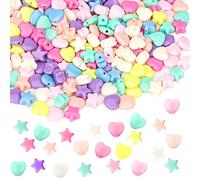 AIEX 400pcs Plastic Pastel Heart & Star Pony Spacer Beads - Assorted Multi-Coloured Acrylic DIY Crafting for Necklaces & Bracelets