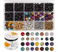 AIEX 606 Pcs Assorted Colored Lava Stone Beads Kit with Elastic Stretch Strings and Bead Needles for Adult Essential Oil Bracelet and Necklace Making