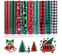 AIEX 9 Sheets Christmas Heat Transfer Vinyl, 12×10 Inch Htv Heat Transfer Vinyl Bundle Christmas Snowflake Buffalo Plaid Htv Heat Transfer Vinyl Film for Fabric T-Shirt Silhouette Cameo