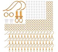 AIEX C03054 300 PCS Jewelry Making Supplies Kit with 925 Sterling Silver Earring Hooks, Clear Safety Backs, Ear Wire Hooks, Jump Rings (Gold)
