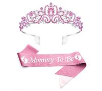 AIEX Mom To Be Baby Shower Decorations, Mommy To Be Crown and Sash Mother To Be Sash Baby Shower Boy Mommy To Be Sash and Tiara Set for Boys and Girls (Pink)