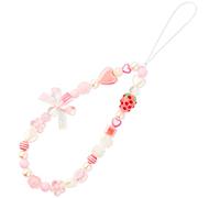 AIEX Phone Charm, Strawberry Cute Mobile Beaded Lanyard Mobile Phone Pendant Wristband Beaded Mobile Keychain Ornament for Ladies, Girls, Woman Gift (Pink)