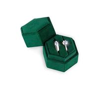 AIEX Velvet Ring Box for Jewelry, Double Slots Hexagon Ring Case Box for Proposal Engagement Wedding Ceremony Valentine’s Day Holding 2 Rings (Emerald Green)