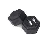 AIEX Velvet Ring Box for Jewelry, Double Slots Hexagon Ring Case Box for Proposal Engagement Wedding Ceremony Valentine’s Day Holding 2 Rings (Black)