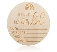 AIEX Wooden Baby Welcome Sign - Round Newborn Name Announcement for Girl Boy