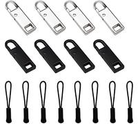 AIEX Zipper Pull Replacement Metal Zipper Gripper Mend Fixer Zipper Tab Pullers Zipper Tags Cord Pulls for Suitcases Coat Boots Jacket Backpacks (8Pcs Zipper Pullers, 8Pcs Zipper Extension Pulls)
