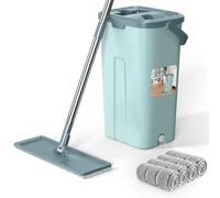 Aifacay Floor Mop and Bucket Set, Flat Mop Bucket System 8 Reusable Microfiber Mop Pads Home Hardwood Mop and Bucket with Wringer Extended Stainless Steel Handle Mop for Wood, Vinyl