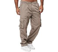 AIFARLD Men's Cargo Pants with Pockets Cotton Hiking Sweatpants Casual Athletic Jogger Sports Outdoor Trousers Relaxed Fit, Light Coffee, Medium