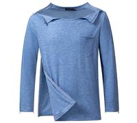 AIFARLD Post Shoulder Surgery Recovery Shirts for Men Full Tear Away Side Zippers Long Sleeve Dialysis Chemo Clothing, Blue, XXL