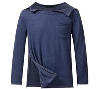 AIFARLD Post Shoulder Surgery Recovery Shirts for Men Full Tear Away Side Zippers Long Sleeve Dialysis Chemo Clothing, Navy Blue, XXL