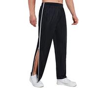 AIFARLD Tear Away Pants for Men Side Zippers Mens Sweatpants with Pockets for Basketball Knee/Leg Post-Surgery, Black, Large