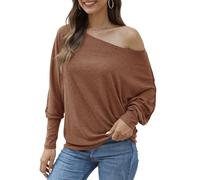 Aifer Women's Off The Shoulder Tops Sexy Long Sleeve Shirts Oversized Fashion Casual Batwing Sweaters Pullover Tunic Tops, Caramel, M
