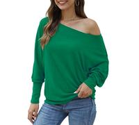 Aifer Women's Off The Shoulder Tops Sexy Long Sleeve Shirts Oversized Fashion Casual Batwing Sweaters Pullover Tunic Tops, Emerald Green, S