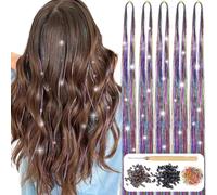 AIFIHIYI Hair Tinsel Kit with Tools 48 Inch 1200 Strands Colorful Tinsel Hair Extensions Fairy Hair Tinsel Kit Heat Resistant Sparkling Glitter Tensile Hair Accessories for Girls Women Kids