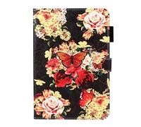 AIFILLE Case Cover Compatible for iPad Air 2 Leather PU Wallet Silicone Back Shell Bumper with Magnetic Closure ID Card Holder Pouch Position Tablets Accessories Red Pink Flowers and Butterflies