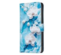 AIFILLE Compatible with iPhone 17 Pro Phone Case Blue Wallet for Girls Ladies White Flowers Pattern Flip Magnetic Book Style Durable PU Leather Soft Silicone Back Cover with Card Holder