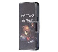 AIFILLE Flip Black Case Compatible with iPhone 13 2021 Don't Touch My Phone PU Leather Wallet Phone Cover with Credit Card Slots and Cash Pockets with Animal Pattern Cute Small Brown Bear