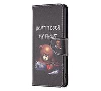 AIFILLE Flip Black Case Compatible with Samsung Galaxy A35 5G 2024 Don't Touch My Phone PU Leather Wallet Phone Cover with Credit Card Slots and Cash Pockets with Animal Pattern Cute Small Brown Bear