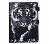 AIFILLE Flip Case for Samsung Galaxy Tab A 2018 T590 T595 10.5 inches PU Leather Black Tablet Cover Shell Bumper with Card Holder Soft TPU inner Notebook Stand Function Shockproof Waterproof Tiger