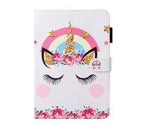 AIFILLE Waterproof Tablet Case Compatible for Samsung Galaxy Tab A 2019 8 T290/T295 White PU Leather Cover Bumper for Girls Pattern Cartoon Unicorn Flip Wallet with Card Holder Slots Shell Holster