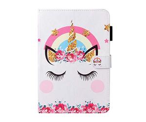 AIFILLE Waterproof Tablet Case Compatible for Samsung Galaxy Tab A 2019 8 T290/T295 White PU Leather Cover Bumper for Girls Pattern Cartoon Unicorn Flip Wallet with Card Holder Slots Shell Holster
