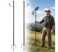Aifiuroo Heavy Duty Trail Camera Mount with Tripod Ground Stake | Includes Height-Adjustable Side Mount for Dual Camera or Solar Panel Setup | Max Height 57" | Universal 1/4"-20 Screw (72" Black x 2)