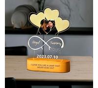 AIFLM Personalized Acrylic 3D Night Light with Photo Text Engraved Wooden Base Lamps Desk Bedroom Decor Signs Birthday Anniversary Christmas Valentines Fathers Mothers Day Lamps Gift