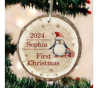 AIFLM Personalized Christmas Ornament, Baby’s First Christmas, Reindeer Rustic Round, Christmas 2024 Keepsake Ornament