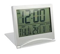 Aifrymne Digital Clock LCD Travel Alarm Foldable with Backlight, Day/Date and Temperature Display, Multiple Alarm Tones - Compact and Portable, for Desk and Travel Use, Battery Operated - Silver