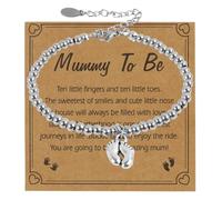 Aifrymne Elegant Mum to Be Gift Set - Adjustable Silver Bracelet with Little Foot Charm, Includes Greeting Card and Velvet Bag, Perfect for Expectant Mothers, Baby Showers, and First-Time Mums