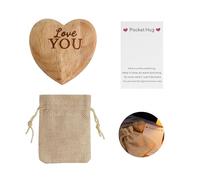 Aifrymne Pocket Hug Gift - Little Wooden Heart Ornament with Card and Drawstring Bag - Heartwarming Love Gifts for Women and Couples - for Expressing Affection (1.4 x 1.4 x 0.8 inches)