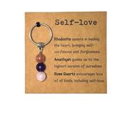 Aifrymne Self-Love Crystal Keychain with Rhodonite, Amethyst & Rose Quartz: Healing Talisman for Confidence, Forgiveness, and Emotional Well-Being - Gift for Self-Care and Empowerment